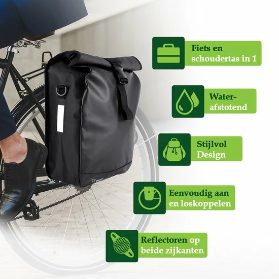Ekostar Enkele Fietstas - Rolltop - 19 Liter - E-Bikes - Zwart 4 Ekostar Enkele Fietstas - Rolltop - 19 Liter - E-Bikes - Zwart - Afbeelding 4