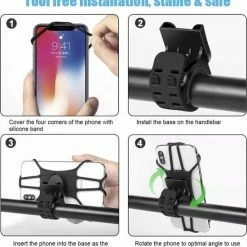 Merkloos Afneembare Mobiele Telefoon Houder Voor Op Je Fiets | Geschikt Voor Elk Toestel |Afneembaar | Houder Telefoon | Extra Stevig | Smartphone Houder | Stuur Houder | 360 Graden Draaibaar | Motor | Racefiets | Zwart -Windgoo Shop 550x578 5