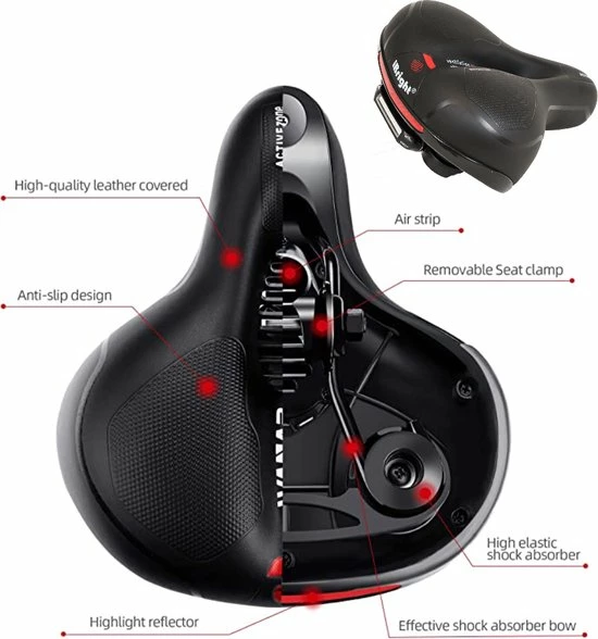 IBright Comfort Fietszadel Met Gelpads - Dames / Heren - Ventilerend - Zadelvering - Waterdicht - Gratis Zadelstrop - Zwart 2 IBright Comfort Fietszadel Met Gelpads - Dames / Heren - Ventilerend - Zadelvering - Waterdicht - Gratis Zadelstrop - Zwart - Afbeelding 2