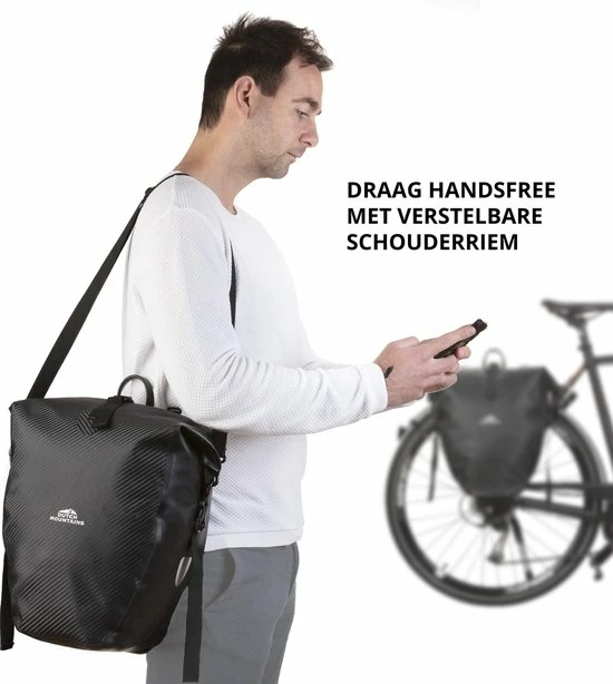 Dutch Mountains Enkele Fietstas | Sterke En 100% Waterdichte Fietstas En Schoudertas In 1 | 24 Liter | Carbon / Zwart 10 Dutch Mountains Enkele Fietstas | Sterke En 100% Waterdichte Fietstas En Schoudertas In 1 | 24 Liter | Carbon / Zwart - Afbeelding 10