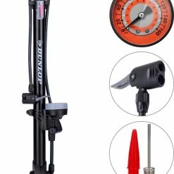 Dunlop Staande Fietspomp Pro Uitvoering - Analoge Drukmeter - Dubbele Ventielkop - Zwart