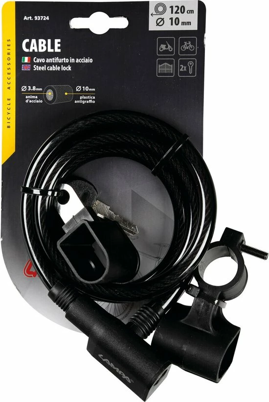 Lampa Kabelslot Fietsslot Supersterk| Krasvrije Kunststof Coating | Inclusief 2 Sleutels 120cm Lang Incl. Framehouder 3 Lampa Kabelslot Fietsslot Supersterk| Krasvrije Kunststof Coating | Inclusief 2 Sleutels 120cm Lang Incl. Framehouder - Afbeelding 3